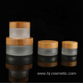 100g empty bamboo cosmetic lid frosted glass jars/cosmetic lotion bottles/cosmetic bottles and jars